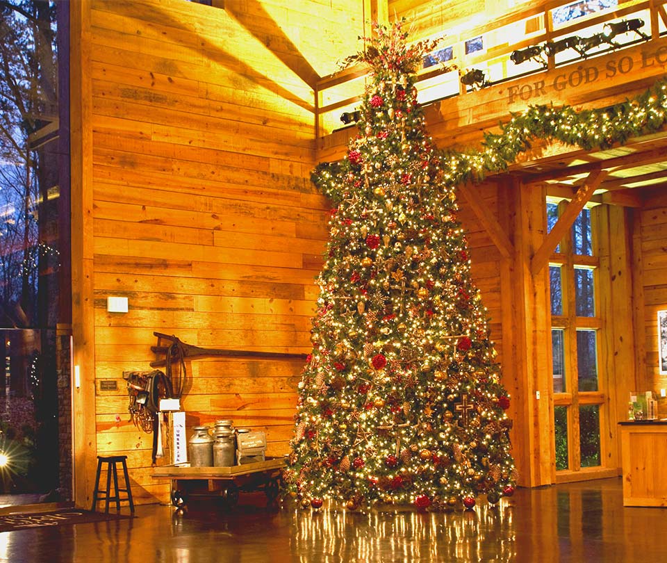 Giant Commercial Christmas Tree with Traditional Decor
