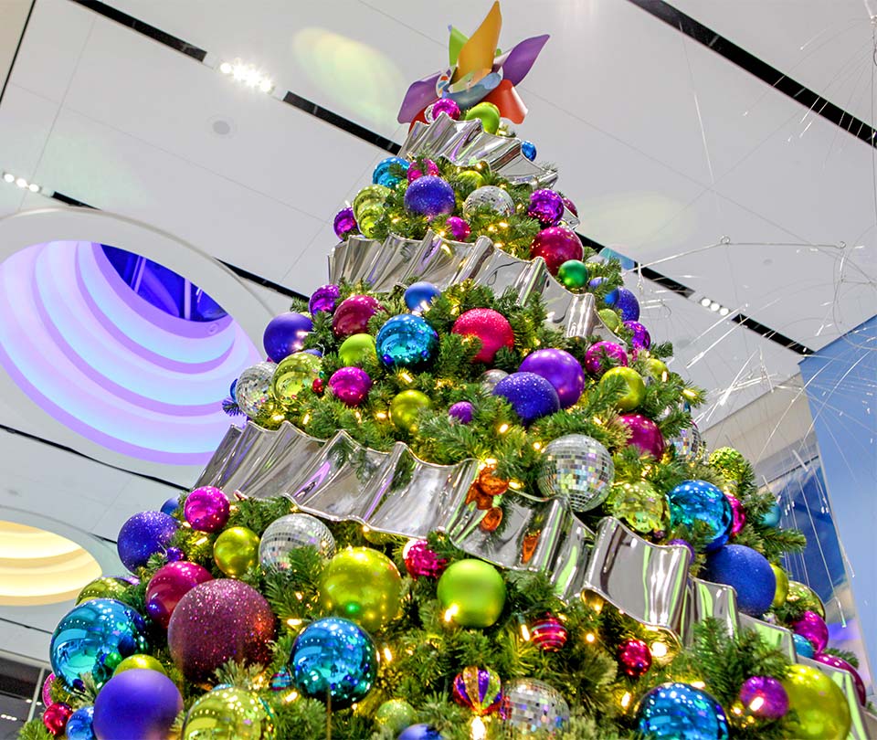 Giant Christmas Tree in Hospital with Colorful Ornaments and Ribbon by Studio 25 Decor