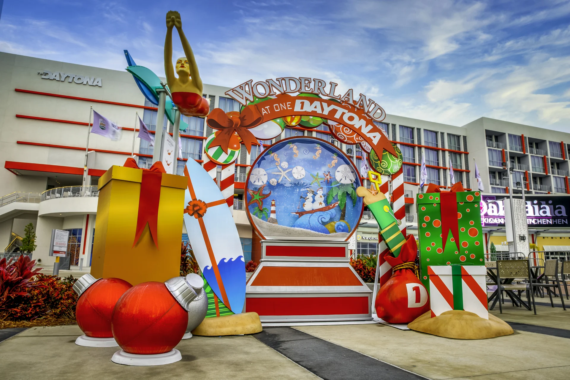 Custom Selfie Station Backdrop of Giant Snow Globe and Holiday Props