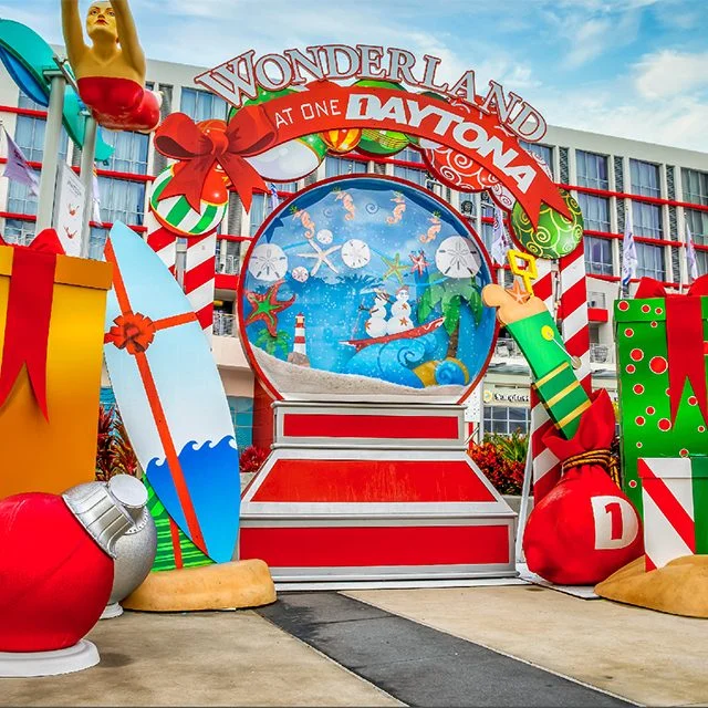 Custom Selfie Station Backdrop of Giant Snow Globe and Holiday Props